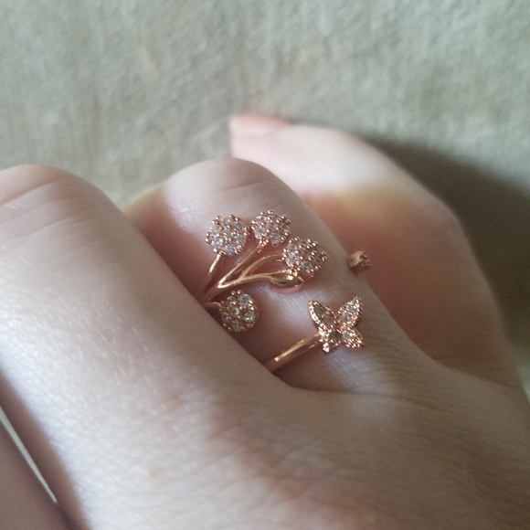 Open Rose Gold Micro Pave CZ Butterfly Ring - Picture 2 of 5
